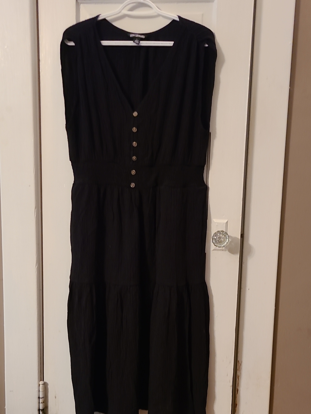 2 Nina Leonard Sleeveless Black & Blue Button-Front Midi Dresses